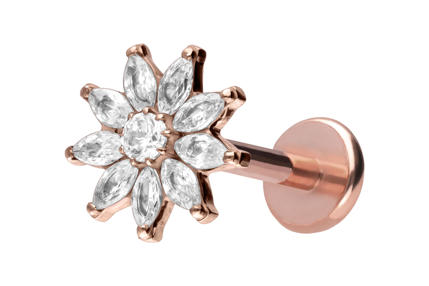 Titan Labret Piercing mit Push Fit KRISTALLBLUME